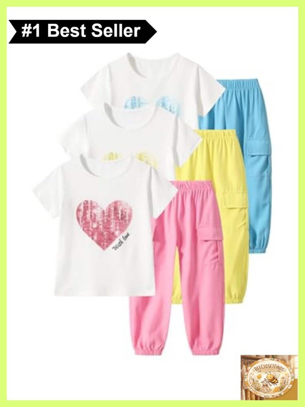 Girls Cargo Jogger Pants & Love Graphic Tee Set 4-12 Years